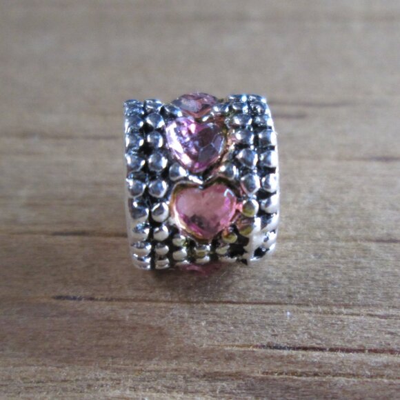 Silver Beaded European Charm with Heart crystals - Picture 5 of 7